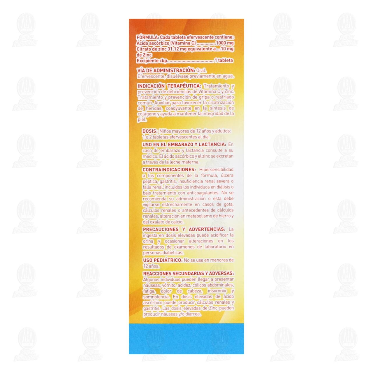 &Aacute;cido Asc&oacute;rbico, Zinc 1000mg/10mg, 10 Tabletas Pharmalife. image number 2