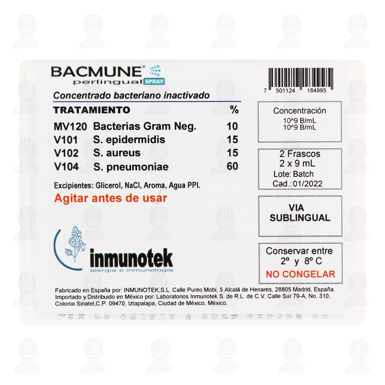 Bacmune Spray Sublingual, 2 frascos de 9 ml c/u. image number 1