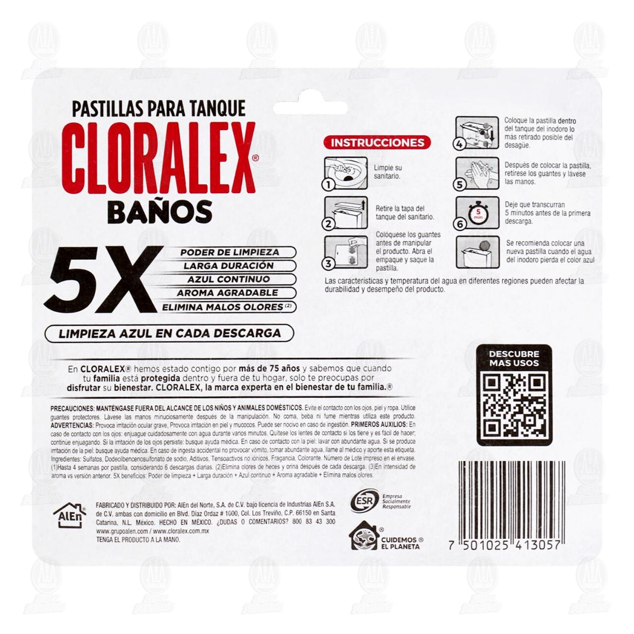 Pastilla Desinfectante Cloralex Ba&ntilde;os para Tanque Aroma Frescura Azul, 2 pastillas de 40 gr c/u. image number 1