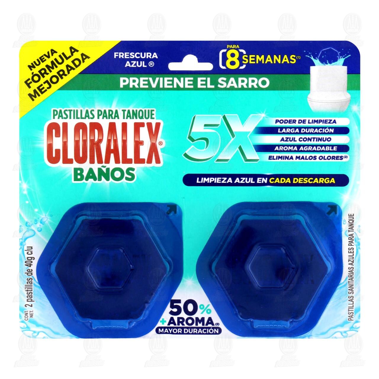 Pastilla Desinfectante Cloralex Ba&ntilde;os para Tanque Aroma Frescura Azul, 2 pastillas de 40 gr c/u. image number 0