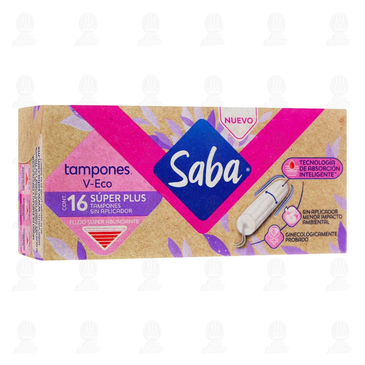 Tampones Saba V-Eco S&uacute;per Plus Sin Aplicador, 16 pzas. image number 0