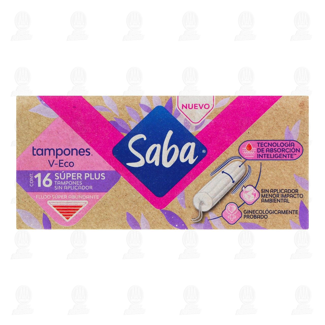 Tampones Saba V-Eco S&uacute;per Plus Sin Aplicador, 16 pzas. image number 1