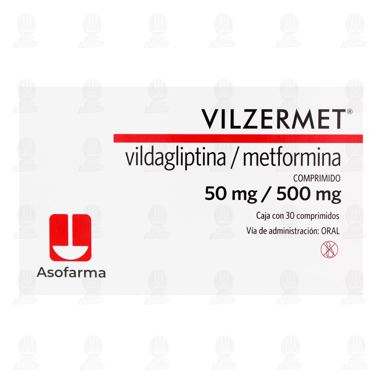 Vilzermet 50mg/500mg, 30 Comprimidos. image number 1