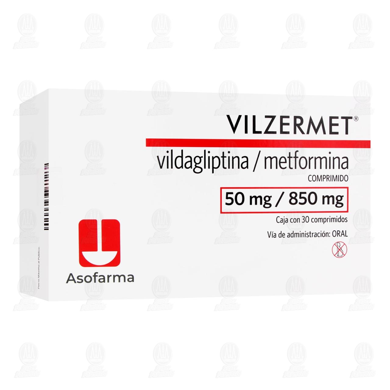 Vilzermet 50mg/850mg, 30 Comprimidos. image number 0