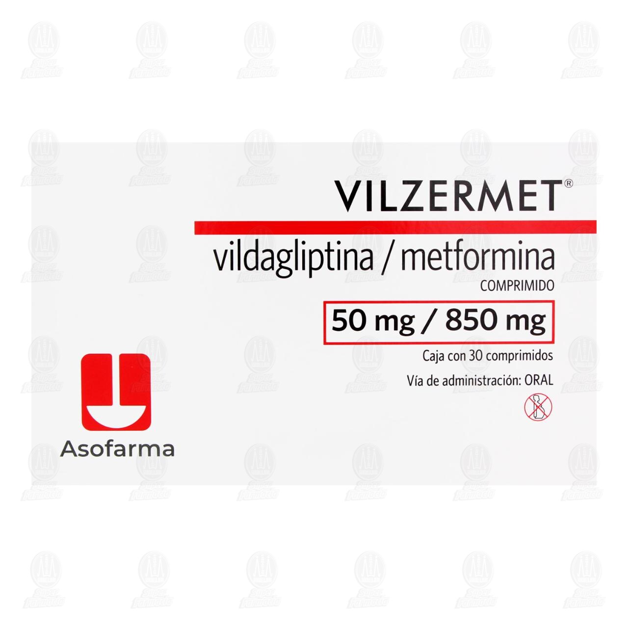 Vilzermet 50mg/850mg, 30 Comprimidos. image number 1