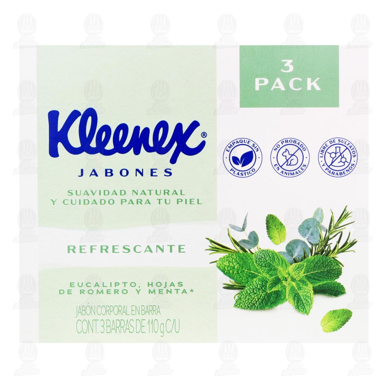 Pack Jab&oacute;n Kleenex Refrescante Eucalipto, Hojas de Romero y Menta. 3 Barras de 110 gr c/u. image number 1