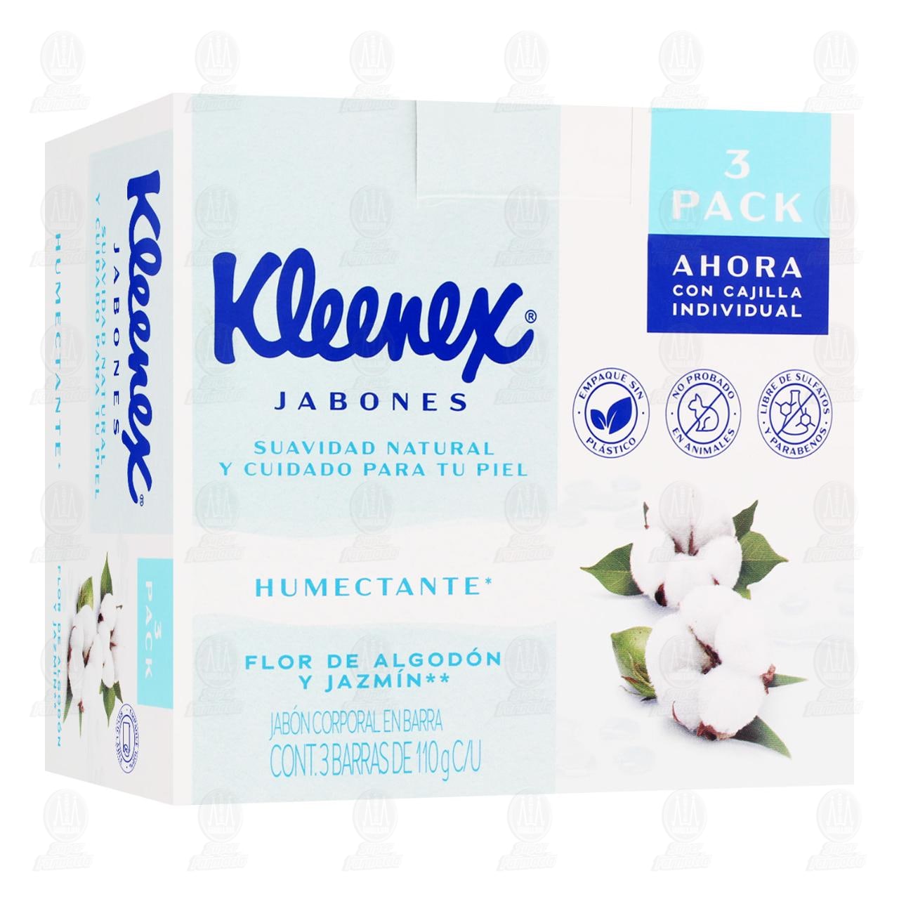 Imagen para Pack Jabón Kleenex Humectante Flor de Algodón y Jazmín, 3 Barras de 110 gr c/u.