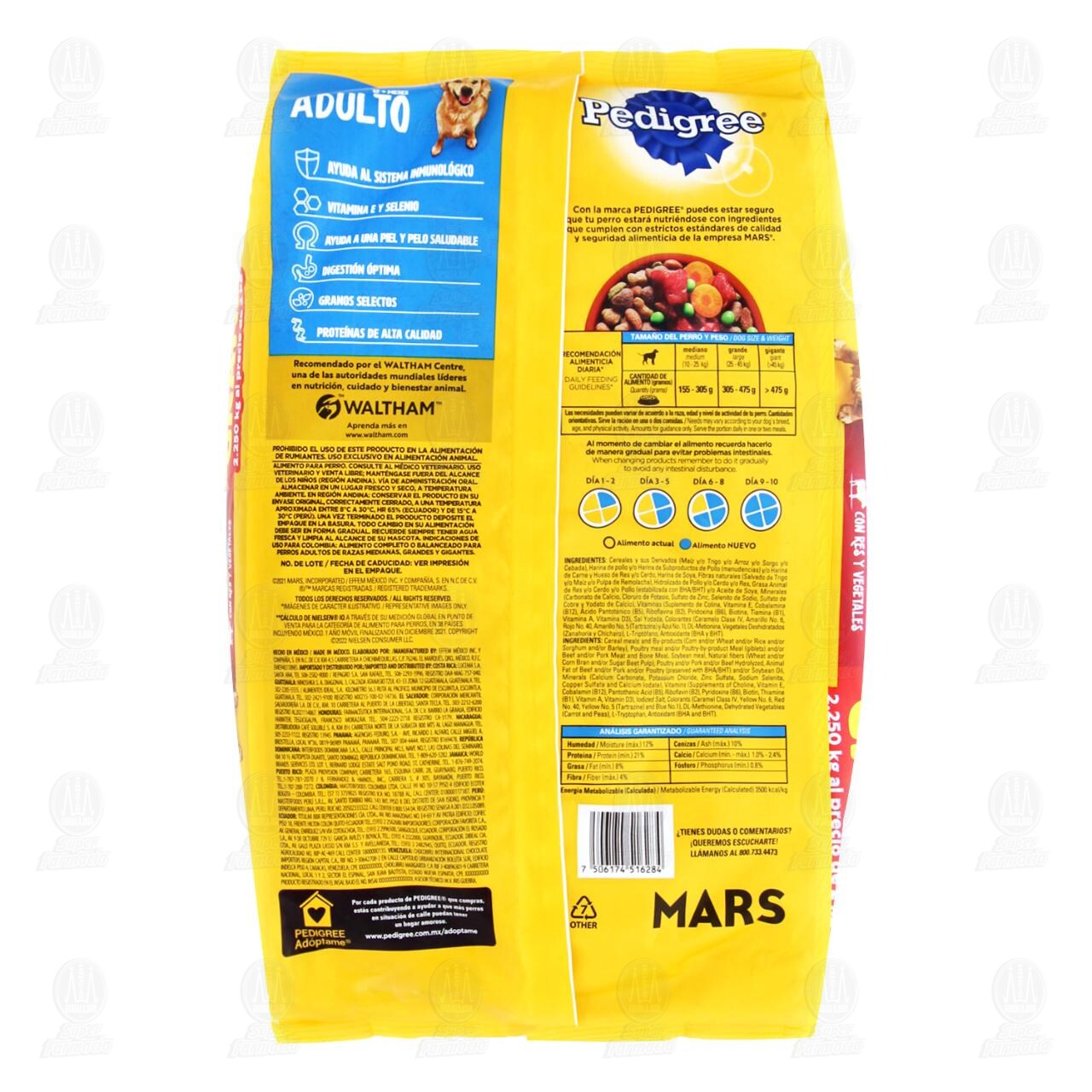 Pedigree Alimento seco para Perros Adultos de Razas Medianas, Grandes y Gigantes con Res y Vegetales, 2.250 Kg. image number 1