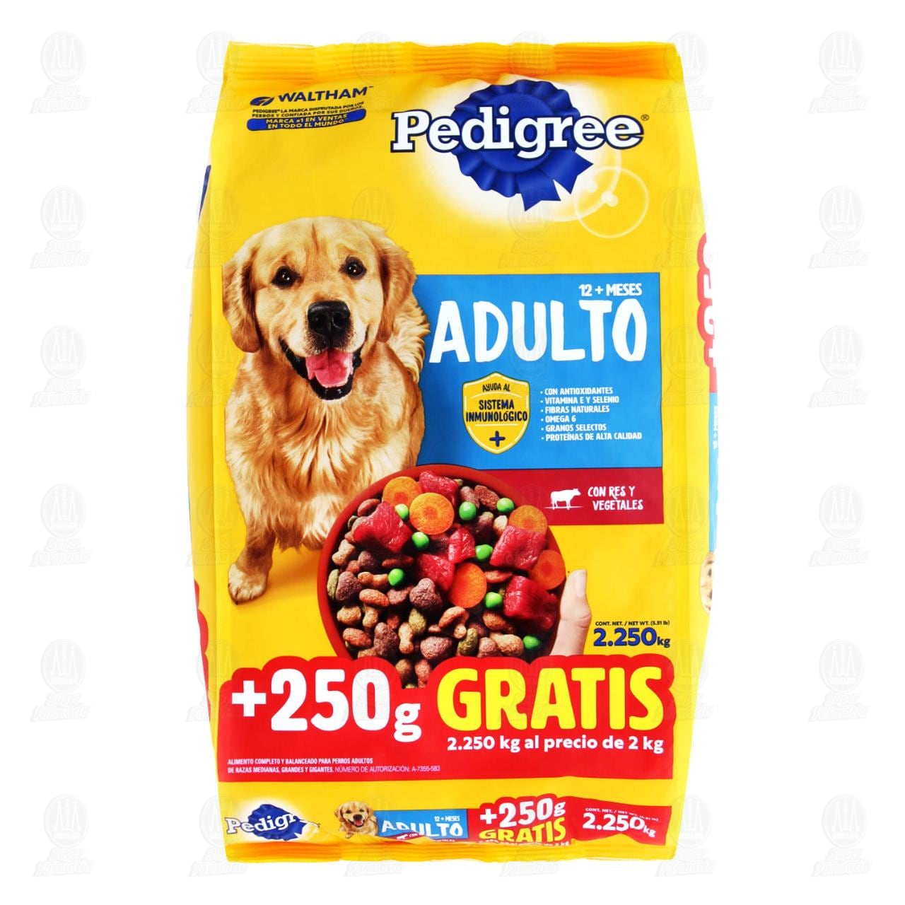 Pedigree Alimento seco para Perros Adultos de Razas Medianas, Grandes y Gigantes con Res y Vegetales, 2.250 Kg.