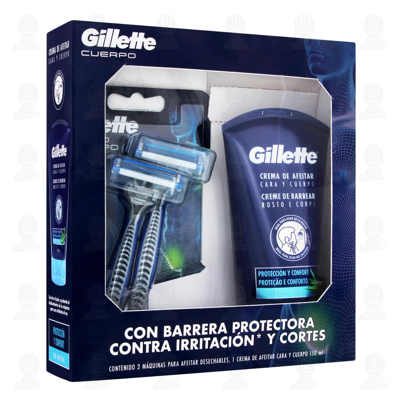 Imagen para Pack Gillette Cuerpo con 2 Maquinas para Afeitar + 1 Crema de Afeitar Cara y Cuerpo de 150 ml, 3 pzas.
