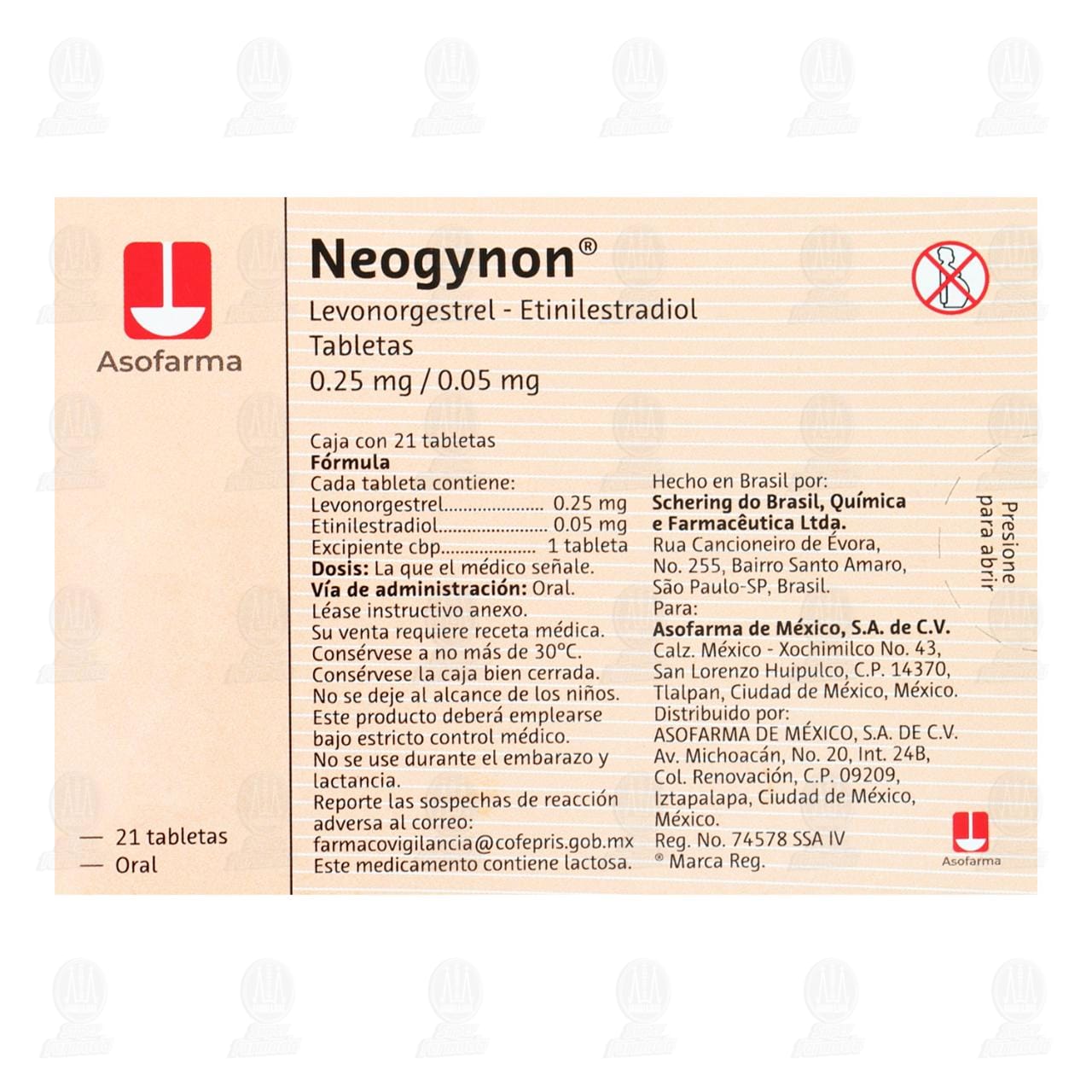 Neogynon 0.25mg/0.05mg, 21 Tabletas. image number 2