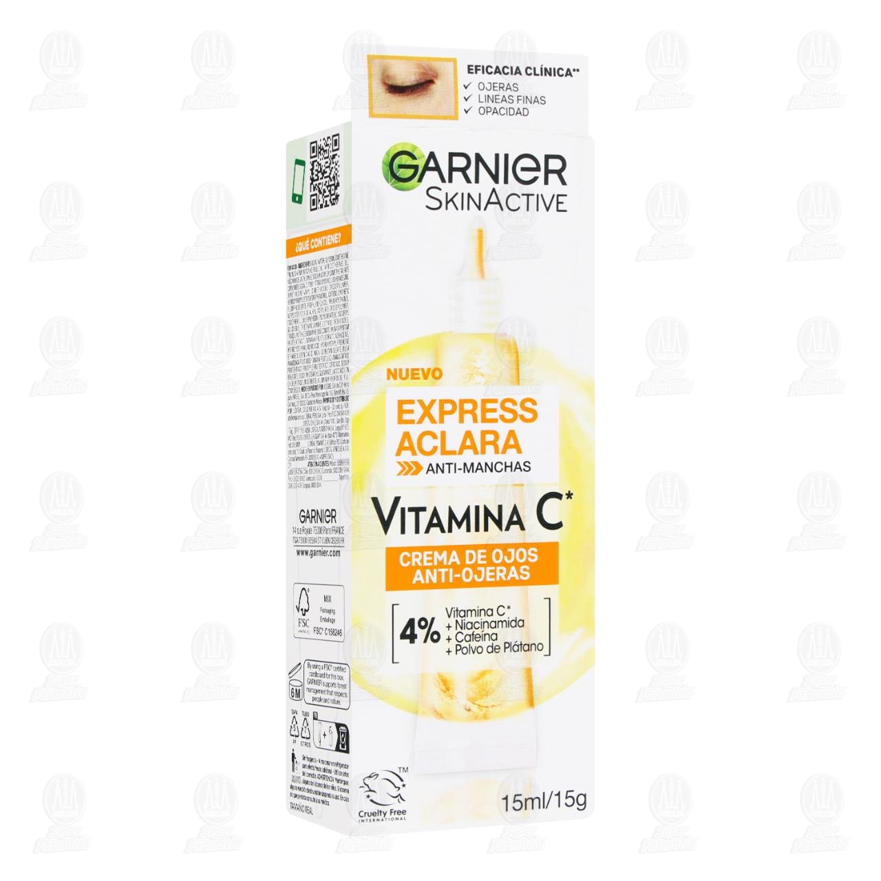 Crema Garnier Skin Active de Ojos Anti-Ojeras Express Aclara Anti-Manchas Vitamina C, 15 ml. image number 0