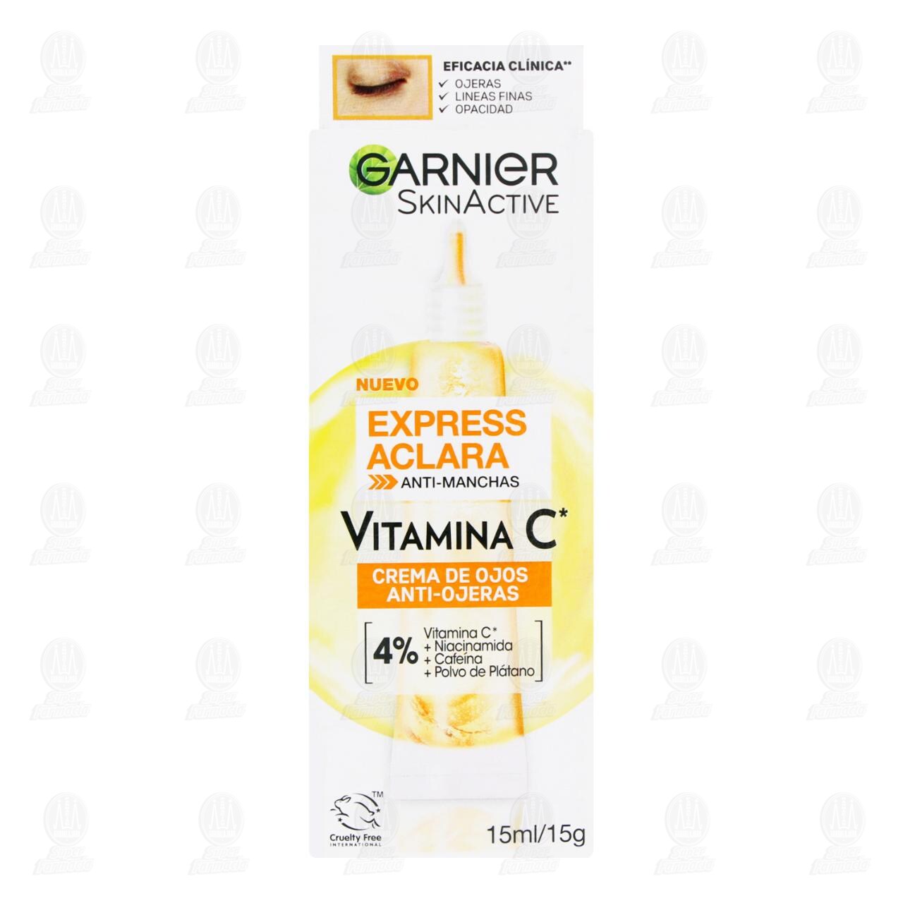 Crema Garnier Skin Active de Ojos Anti-Ojeras Express Aclara Anti-Manchas Vitamina C, 15 ml. image number 1