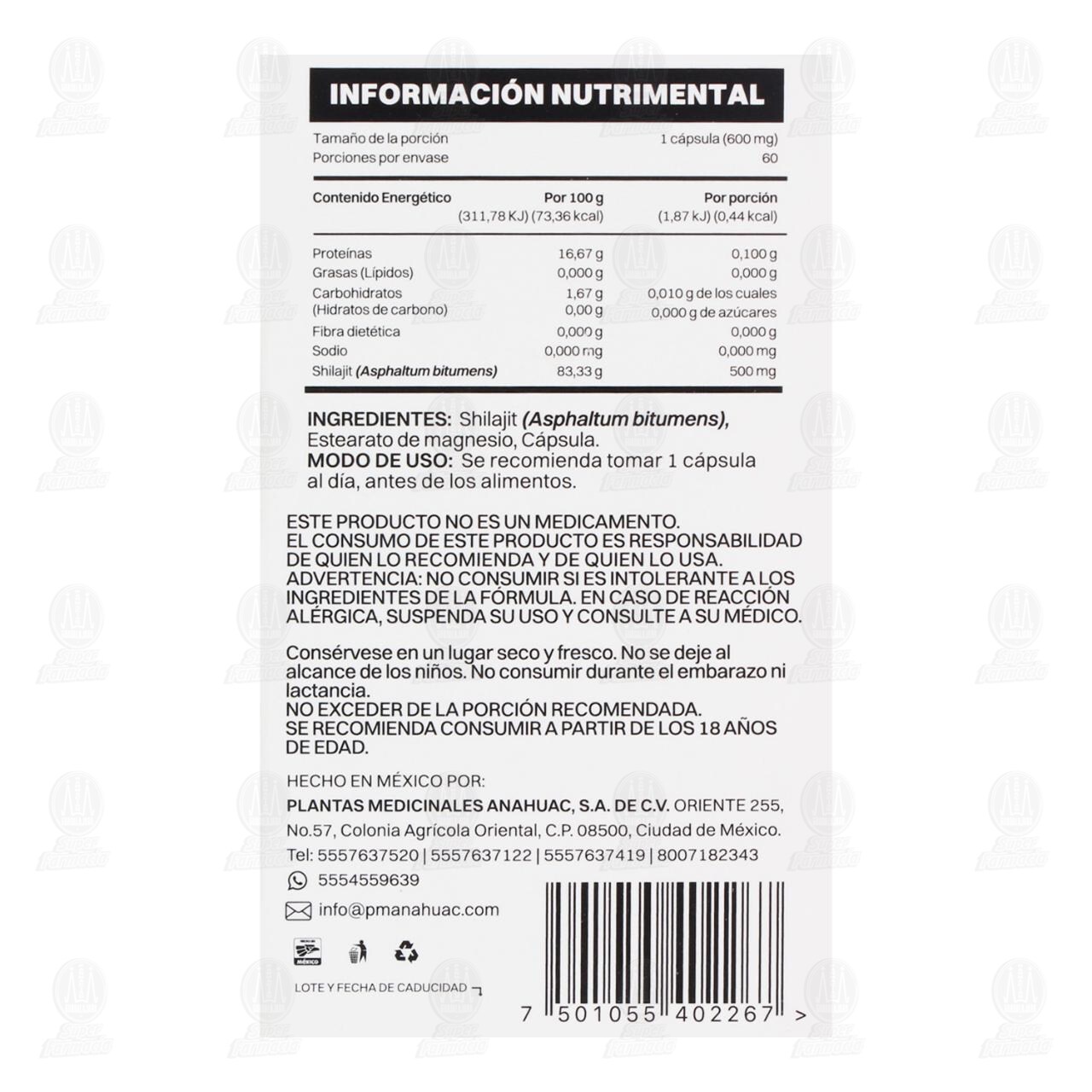 Suplemento Alimenticio Dosha Life Shilajit 600 mg, 60 C&aacute;psulas. image number 2