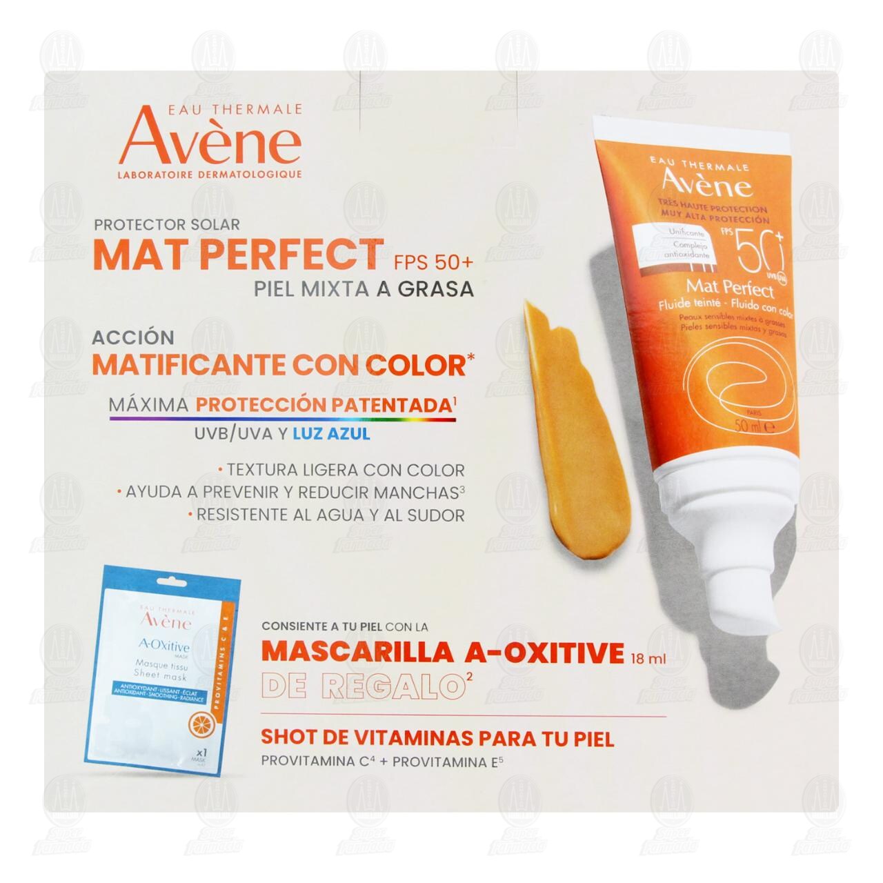 Pack Avène Protector Solar Mat Perfect FPS+50 Piel Mixta a Grasa 50 ml + Mascarilla de A-Oxitive 18 ml, 2 pzas. image number 2