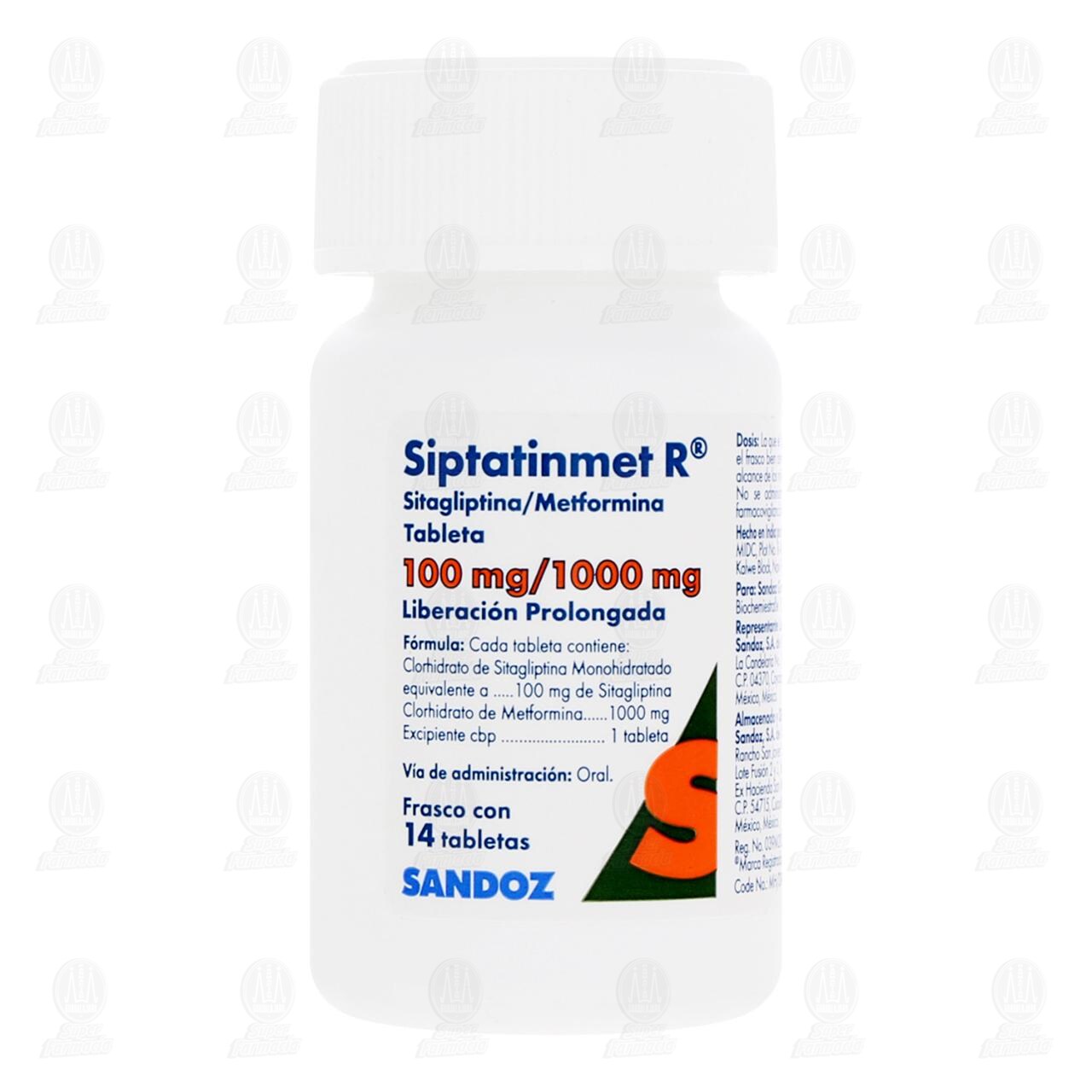 Siptatinmet R 100mg/1000mg, 14 Tabletas. image number 1