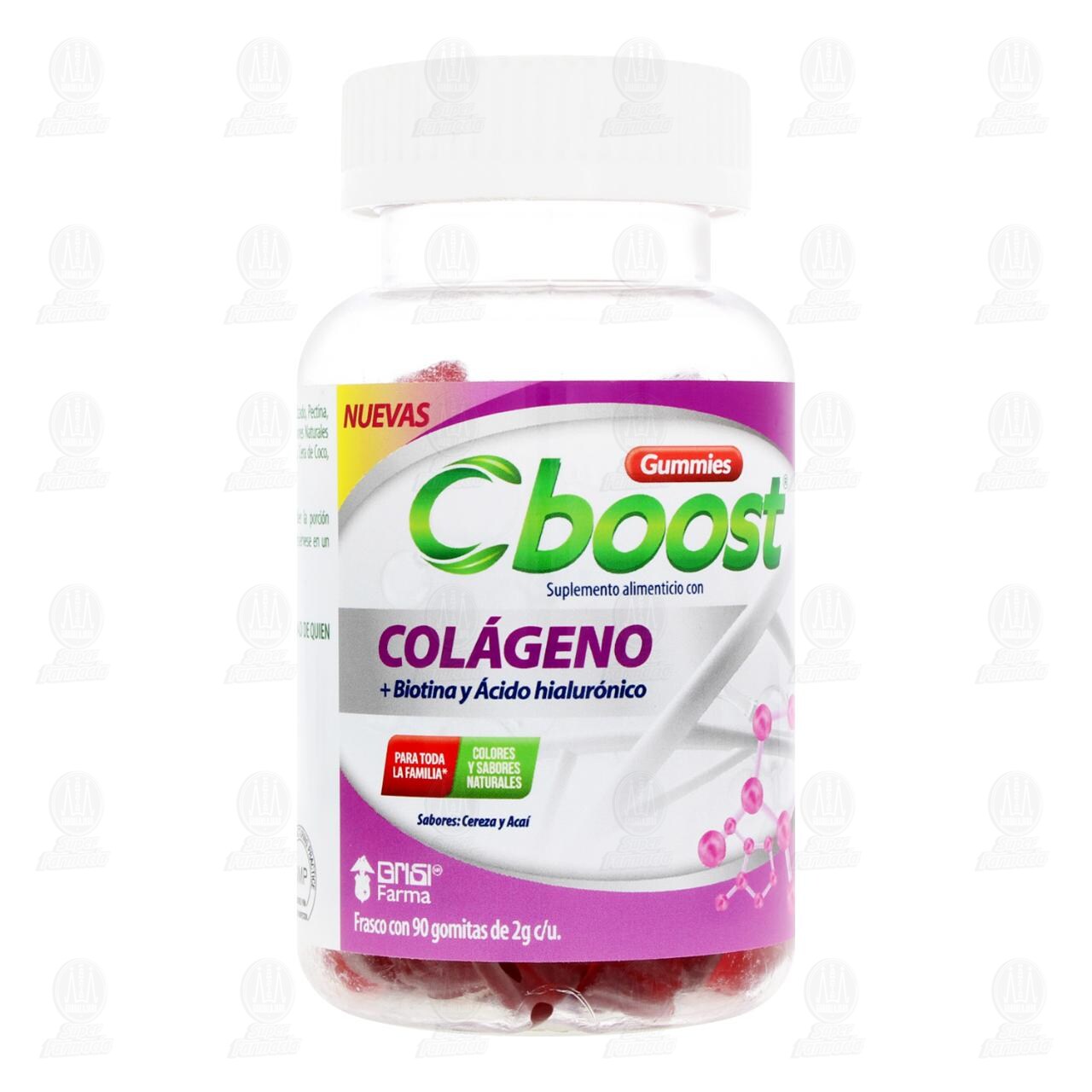 C-Boost Suplemento Alimenticio con Col&aacute;geno + Biotina y &Aacute;cido hialur&oacute;nico, 90 gomitas. image number 0