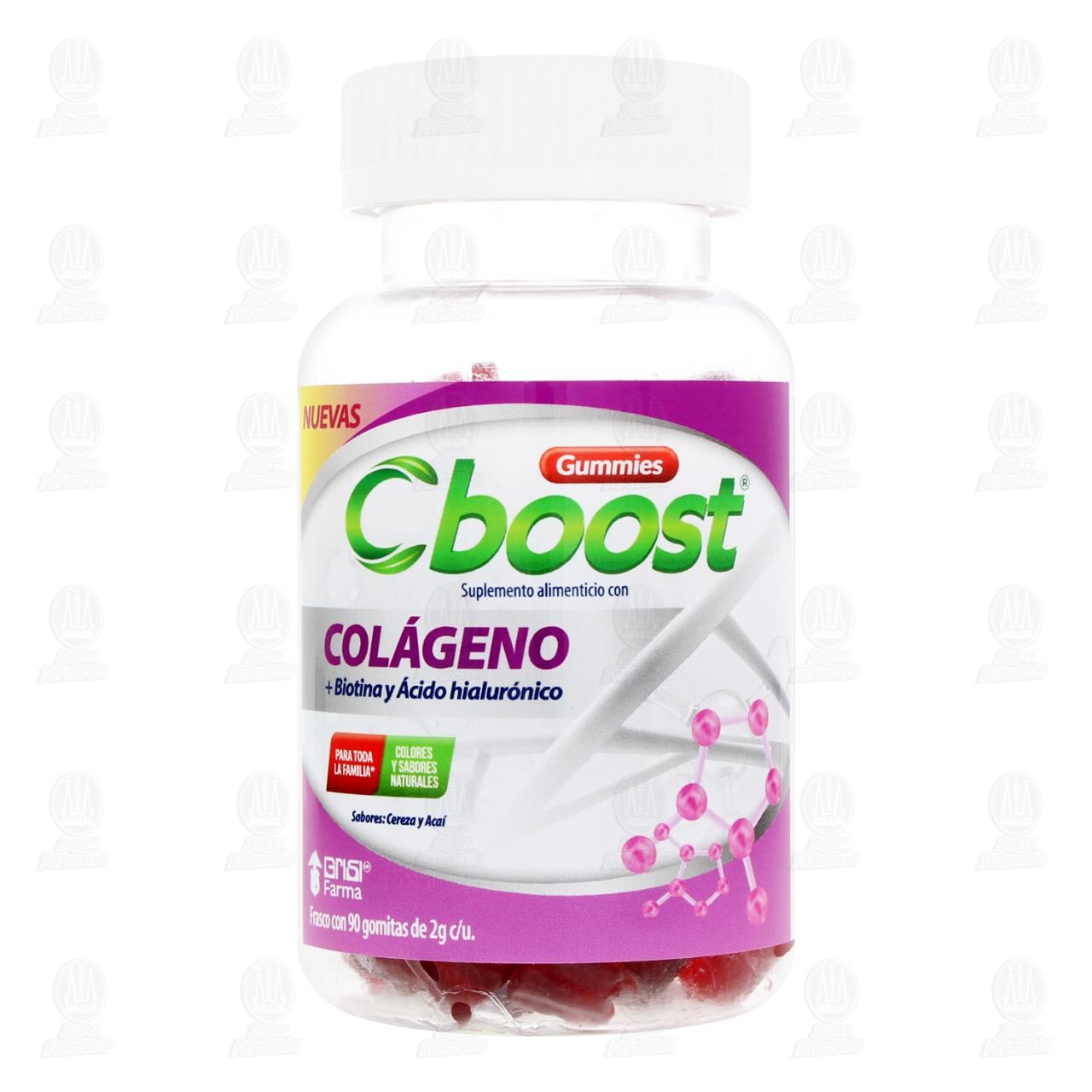 C-Boost Suplemento Alimenticio con Col&aacute;geno + Biotina y &Aacute;cido hialur&oacute;nico, 90 gomitas. image number 1