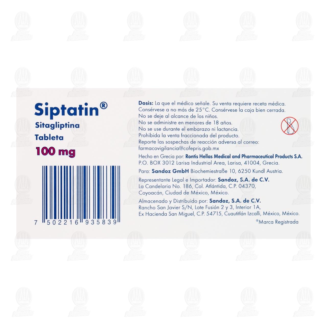 Siptatin 100 mg, 14 Tabletas. image number 2