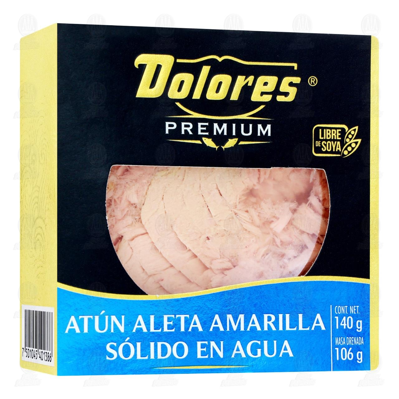 Atún Aleta Amarilla Dolores Premium Sólido en Agua, 140 gr.