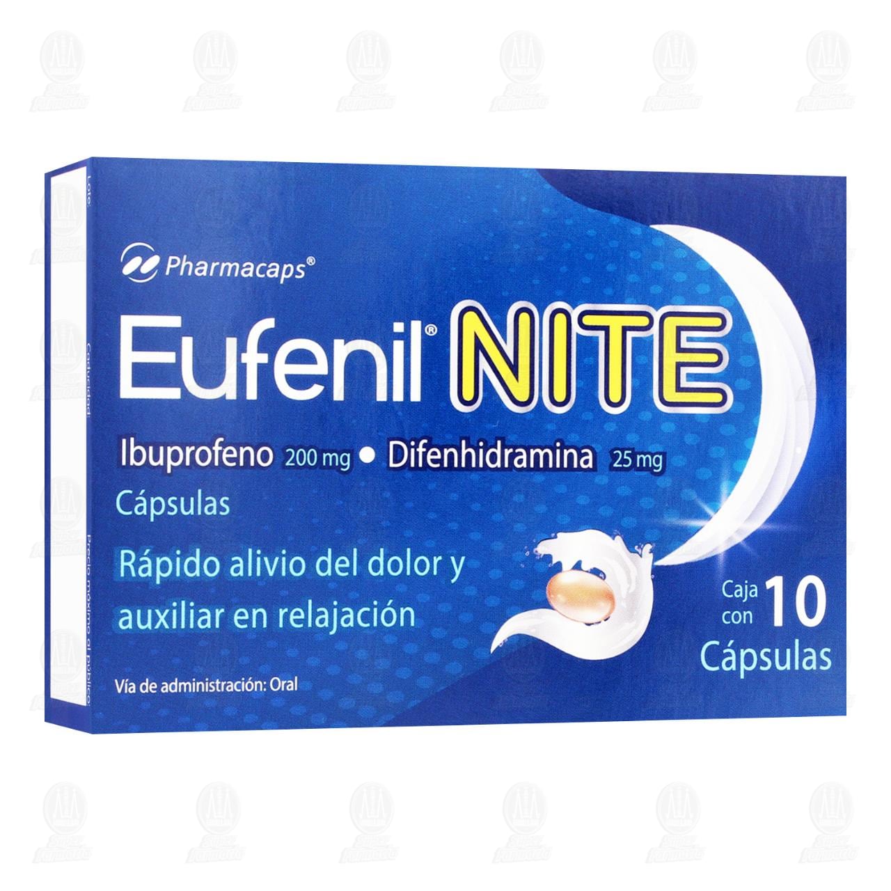 Imagen para Eufeni Nite 200mg/25mg, 10 Cápsulas.