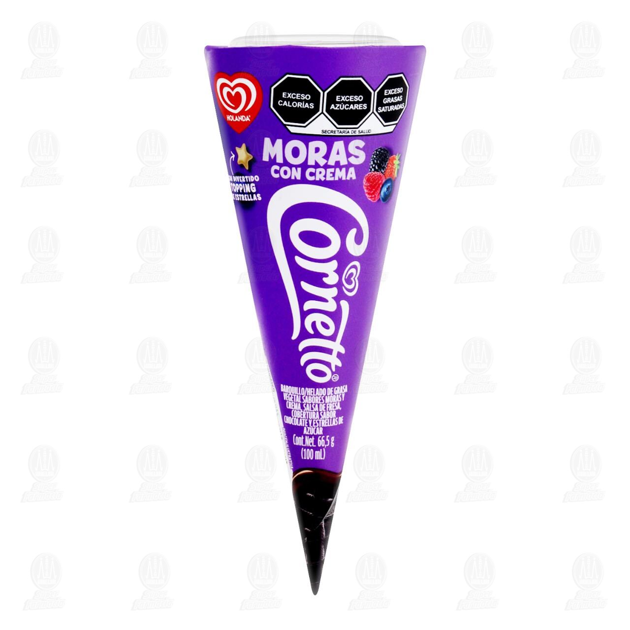 Barquillo Cornetto Moras con Crema, 100 ml.