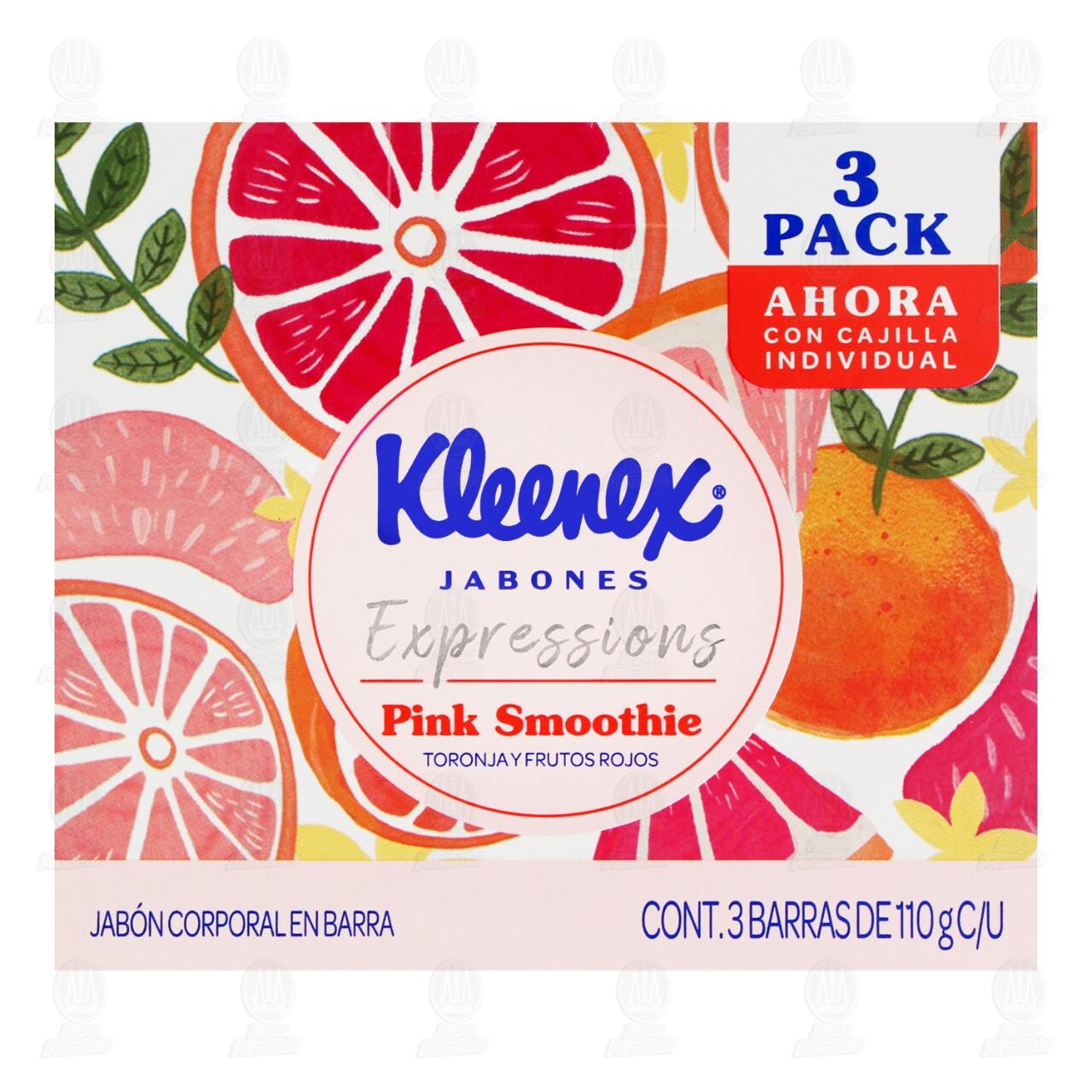 Pack Jabones Kleenex Expressions Pink Smoothie Toronja y Frutos Rojos, 3 barras de 110 gr c/u. image number 1
