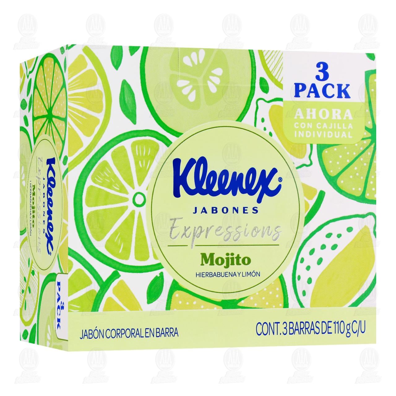 Imagen para Pack Jabones Kleenex Expressions Mojito Hierbabuena y Limón, 3 barras de 110 gr c/u.