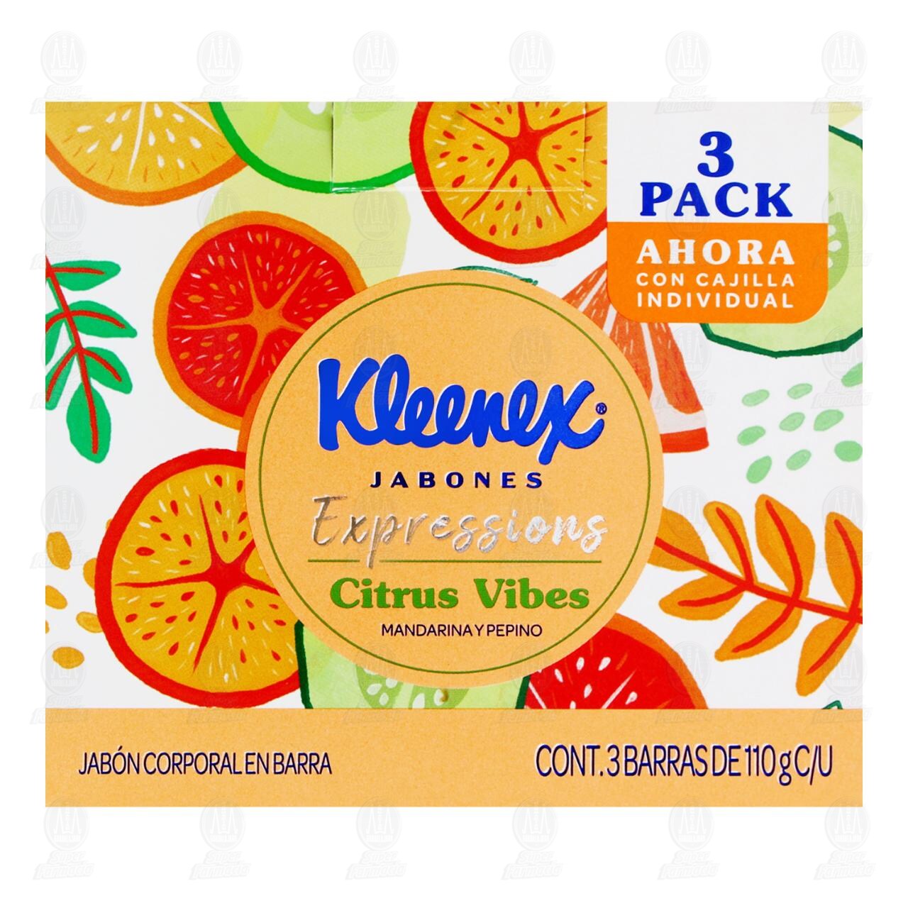 Pack Jabones Kleenex Expressions Citrus Vibes Toronja y Mandarina y Pepino, 3 barras de 110 gr c/u. image number 1