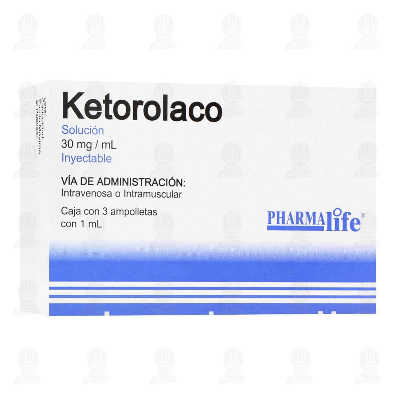 Ketorolaco 30mg/ml Soluci&oacute;n Inyectable, 3 ampolletas Pharmalife. image number 0
