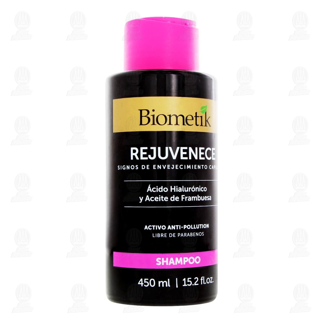 Imagen para Shampoo Biometik Rejuvenece Ácido Hialurónico y Aceite de Frambuesa, 450 ml.