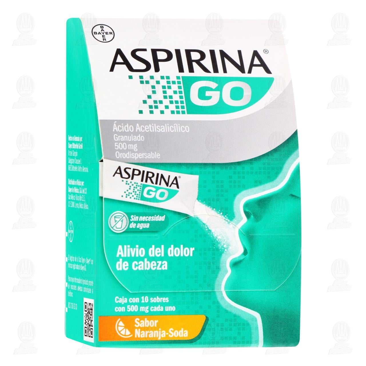 Imagen para Aspirina Go 500 mg Granulado Sabor Naranja Soda, 10 Sobres.