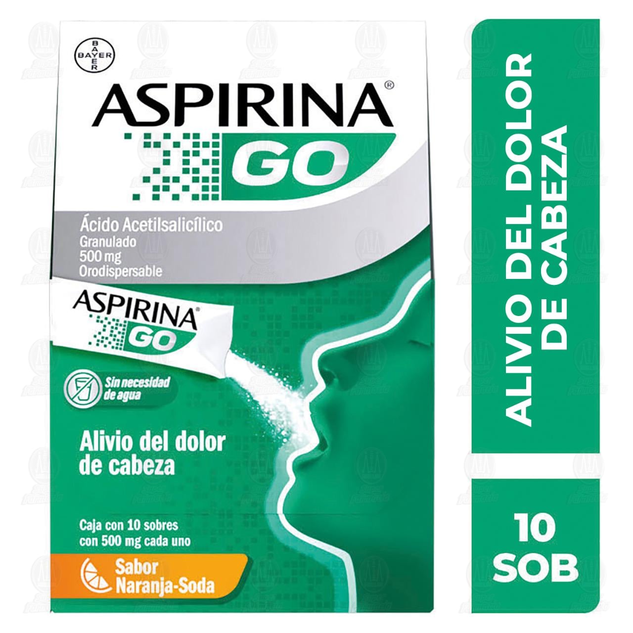 Aspirina Go 500 mg Granulado Sabor Naranja Soda, 10 Sobres. image number 2