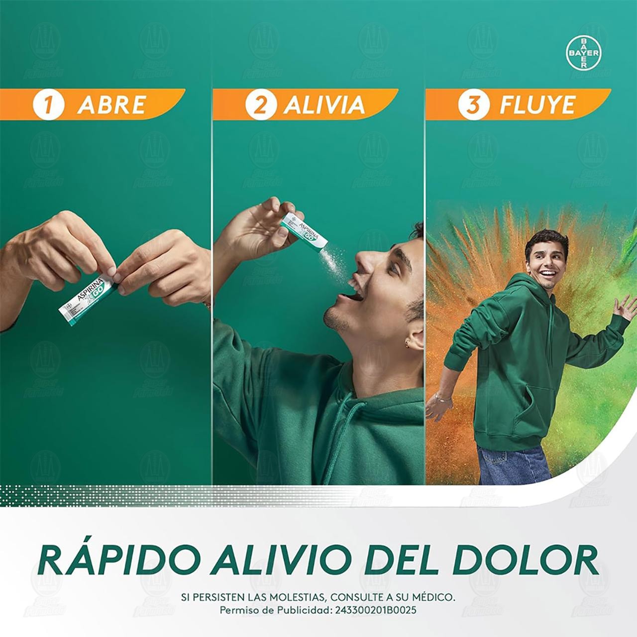 Aspirina Go 500 mg Granulado Sabor Naranja Soda, 10 Sobres. image number 3