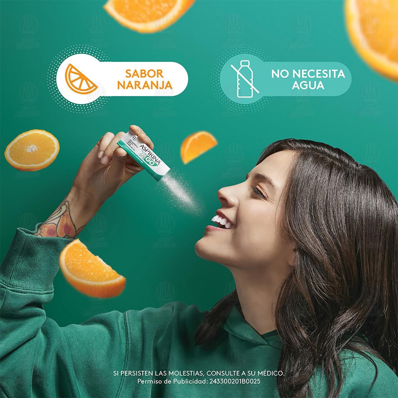 Aspirina Go 500 mg Granulado Sabor Naranja Soda, 10 Sobres. image number 4