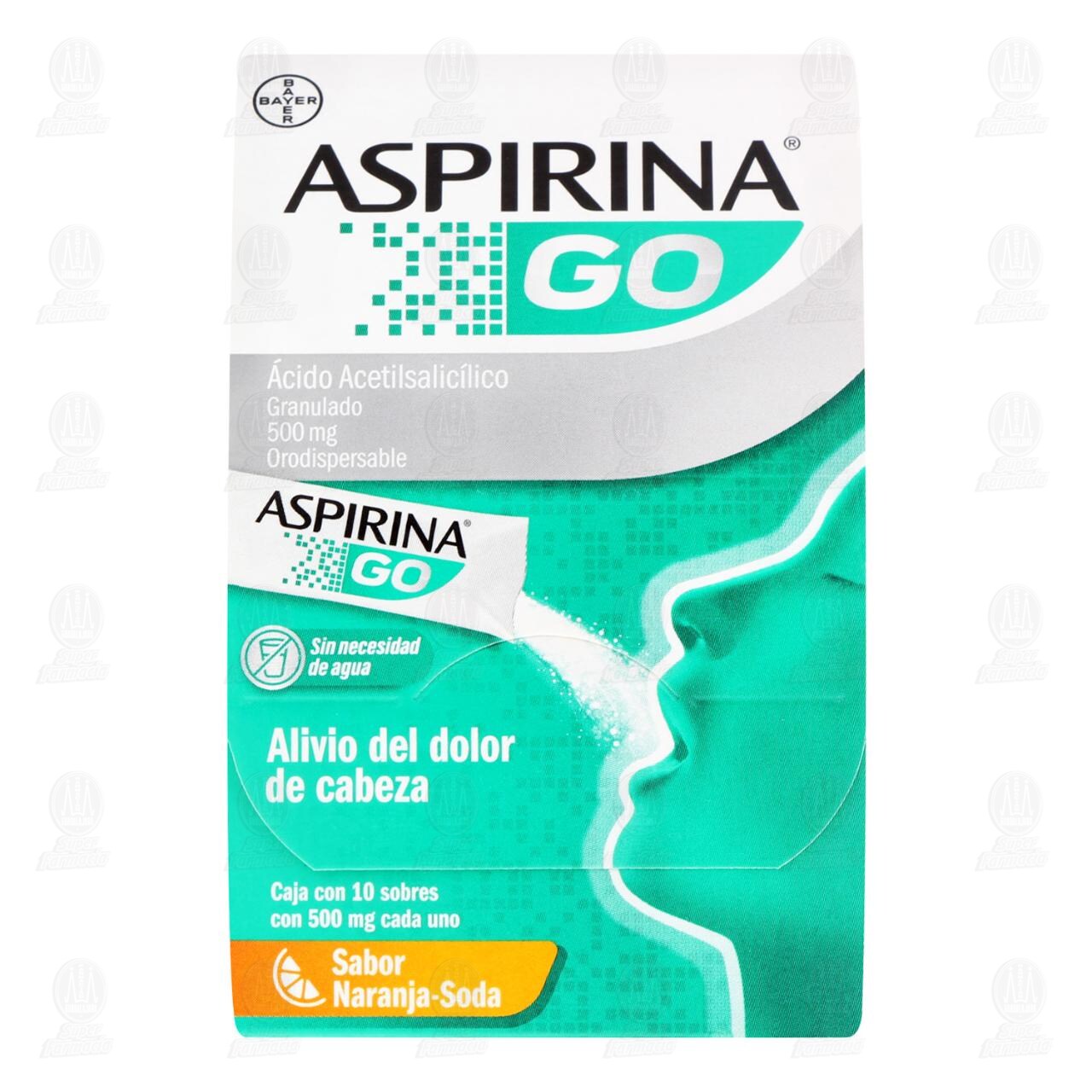 Aspirina Go 500 mg Granulado Sabor Naranja Soda, 10 Sobres. image number 1