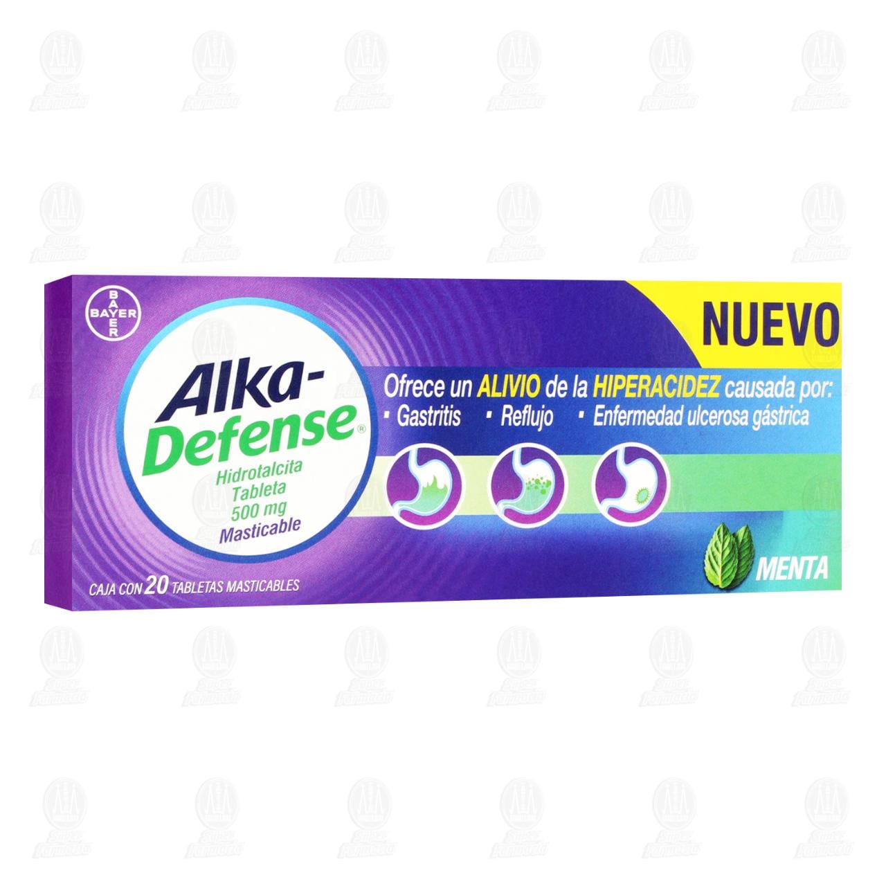 Alka-Defense 500 mg Sabor Menta, 20 Tabletas Masticables.