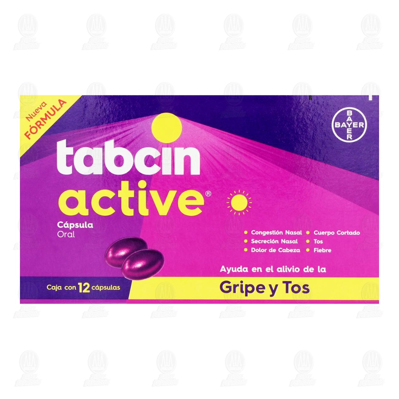Tabcin Active Ayuda en el Alivio de la Gripe y Tos, 12 Cápsulas. image number 1
