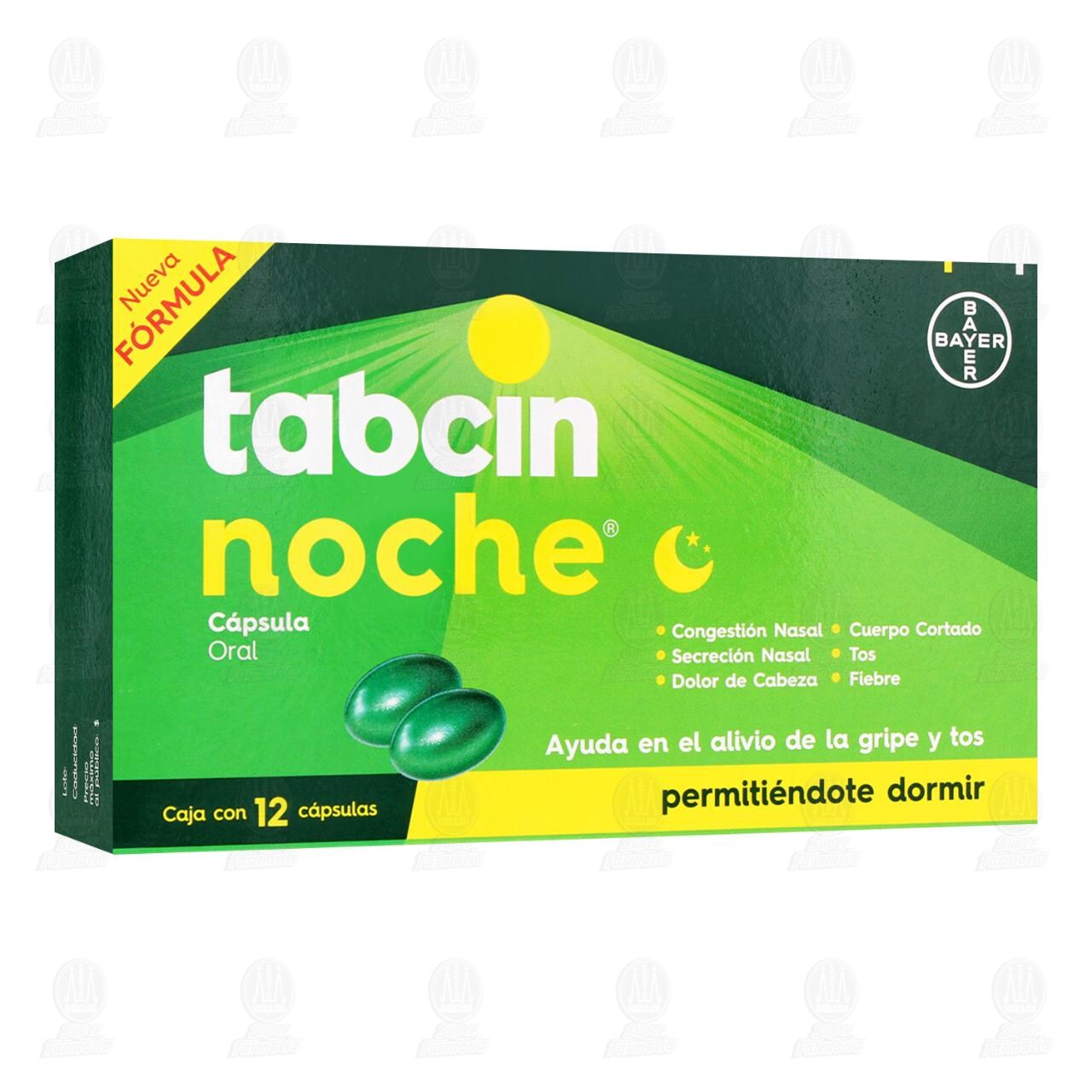 Tabcin Noche Ayuda en el Alivio de la Gripa y Tos Permitiéndote Dormir, 12 Cápsulas.