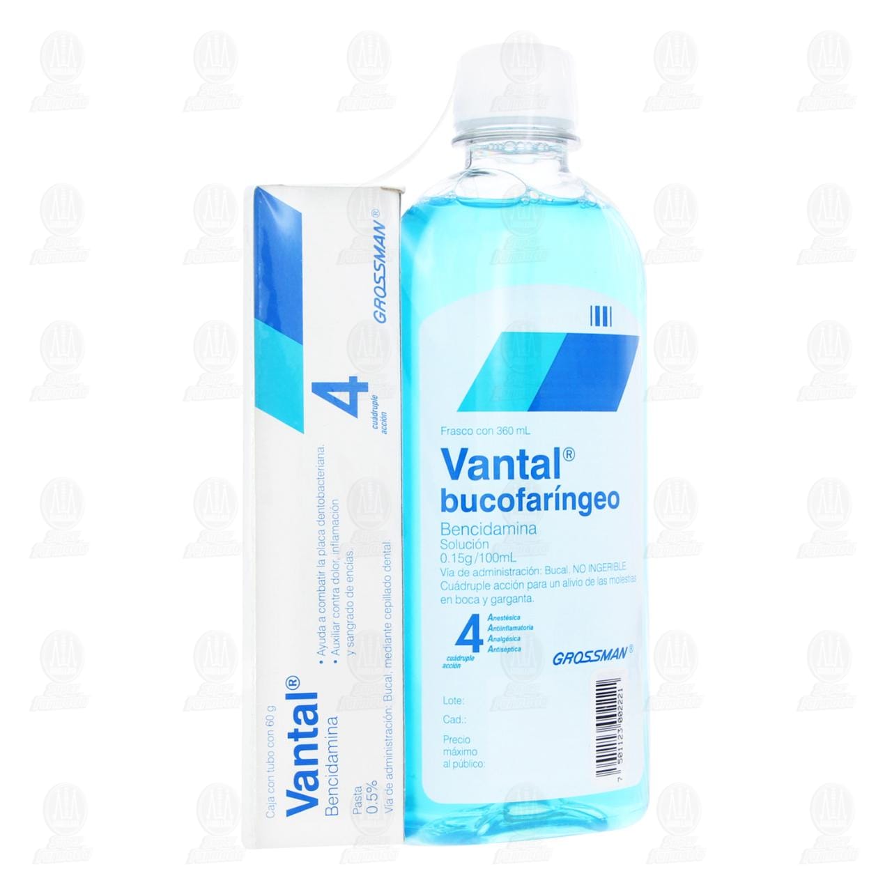 Imagen para Pack Vantal Bucofaríngeo 0.15g/100ml más Vantal Pasta 0.5%, 2 pzas.