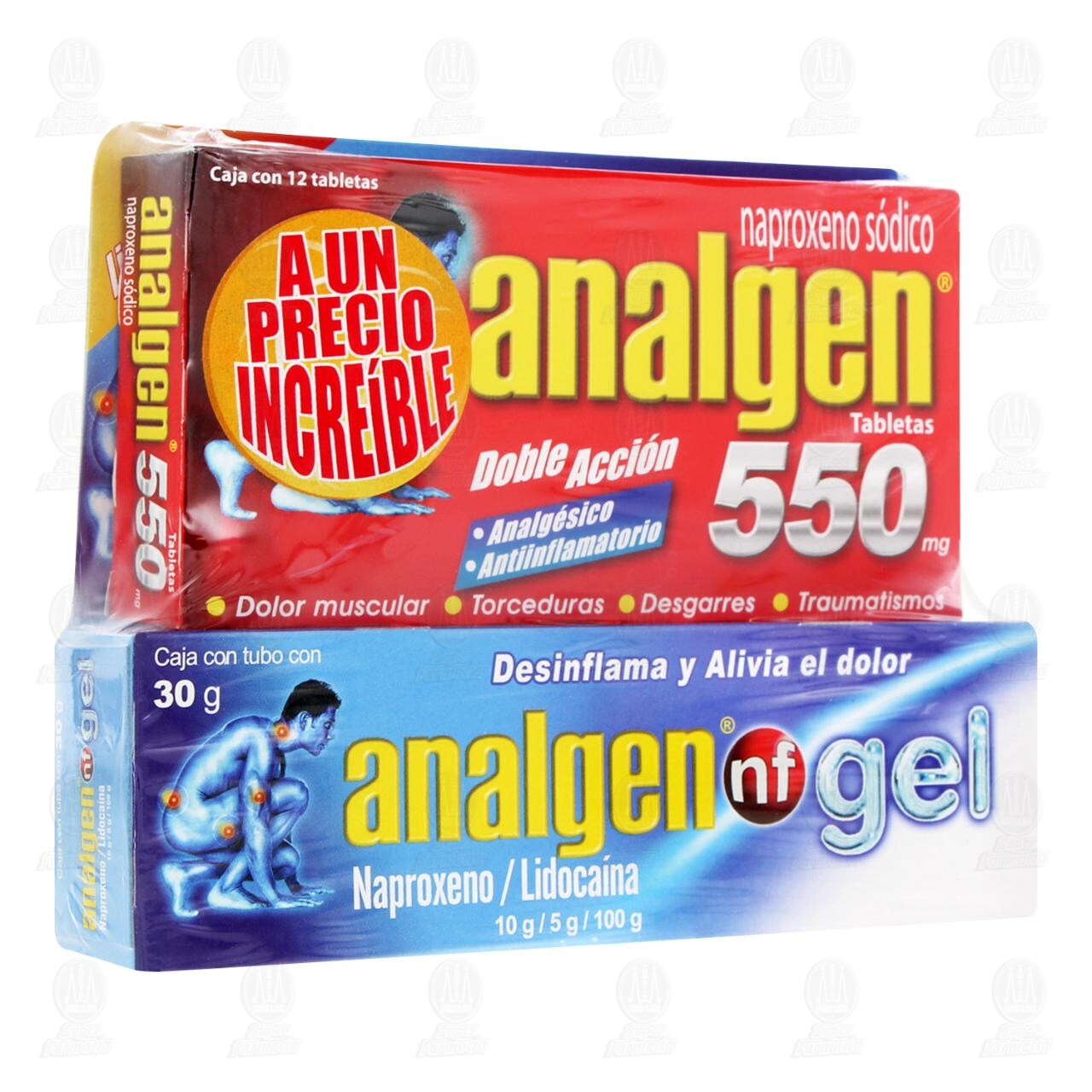 Pack Analgen 550 mg con 12 Tabletas m&aacute;s Analgen NF Gel de 30 gr, 2 pzas. image number 0