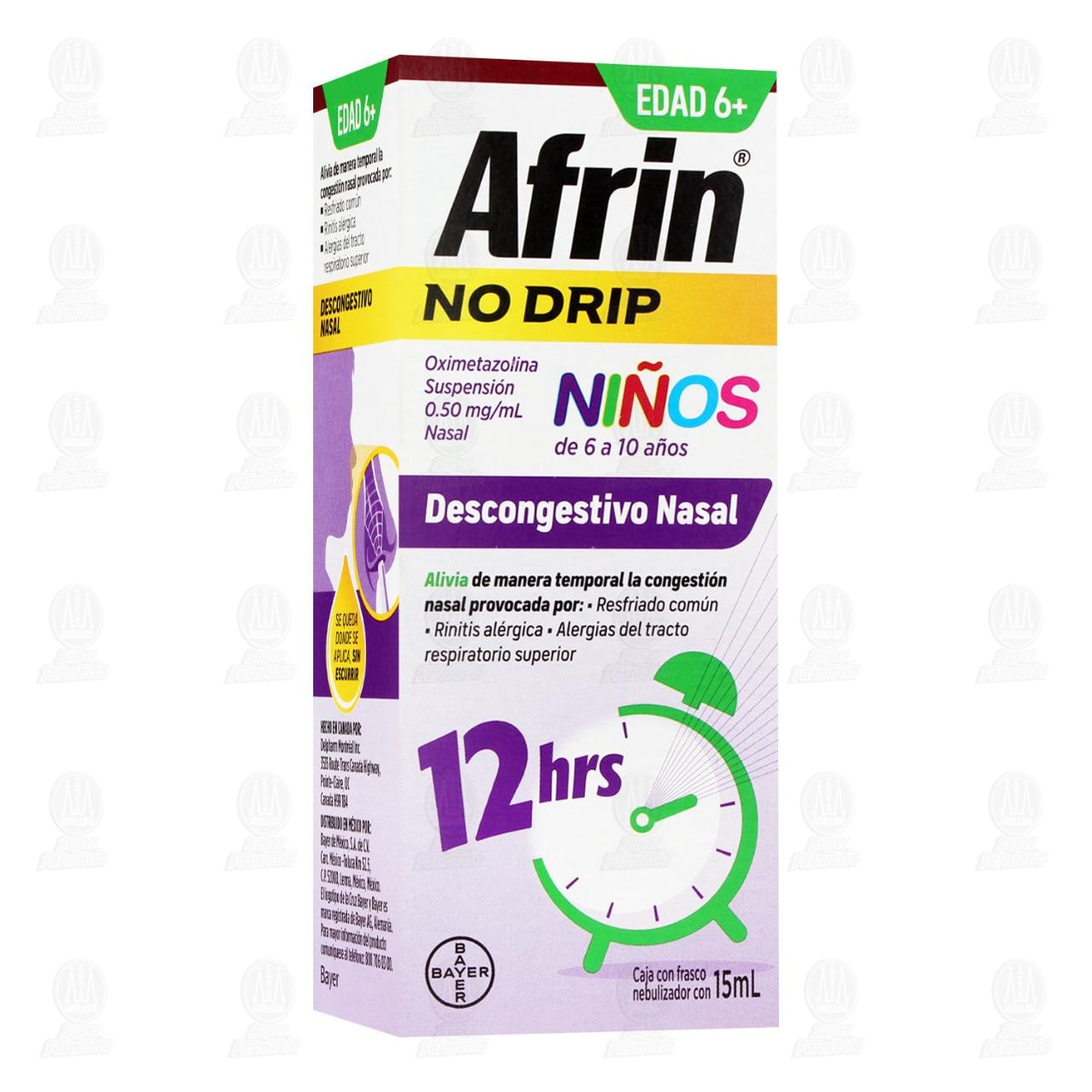 Afrin No Drip Suspensi&oacute;n 0.50mg/ml Descongestivo Nasal para Ni&ntilde;os de 6 a 10 a&ntilde;os, 15 ml. image number 0