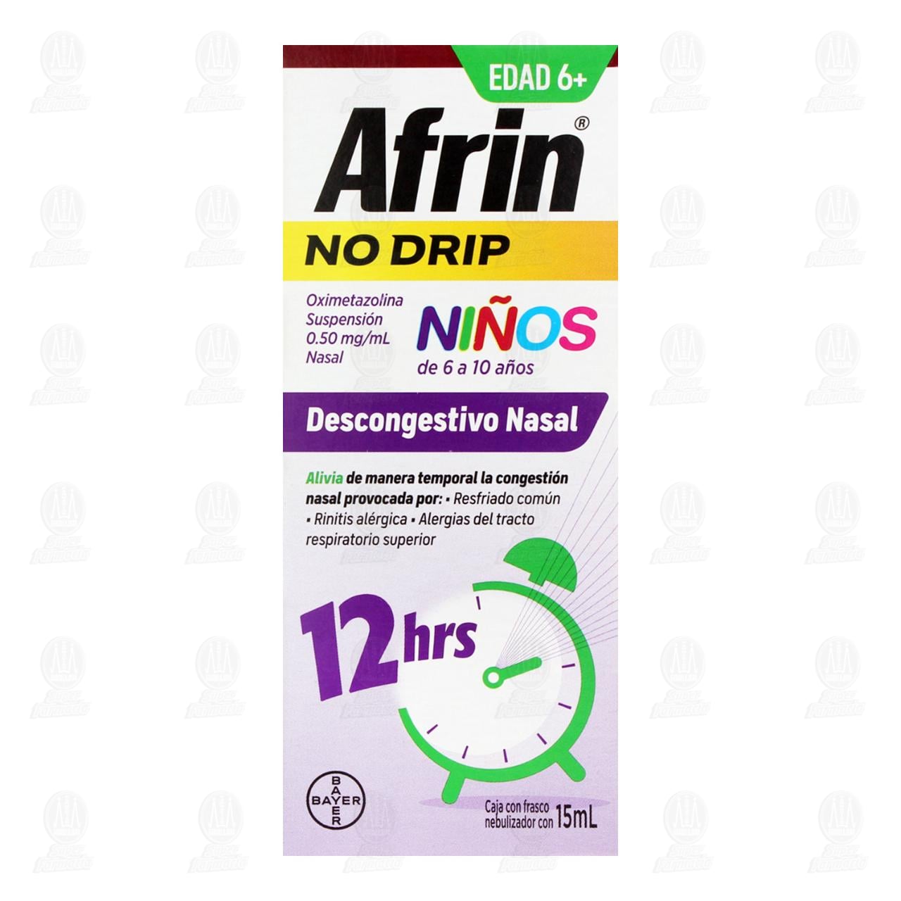 Afrin No Drip Suspensi&oacute;n 0.50mg/ml Descongestivo Nasal para Ni&ntilde;os de 6 a 10 a&ntilde;os, 15 ml. image number 1