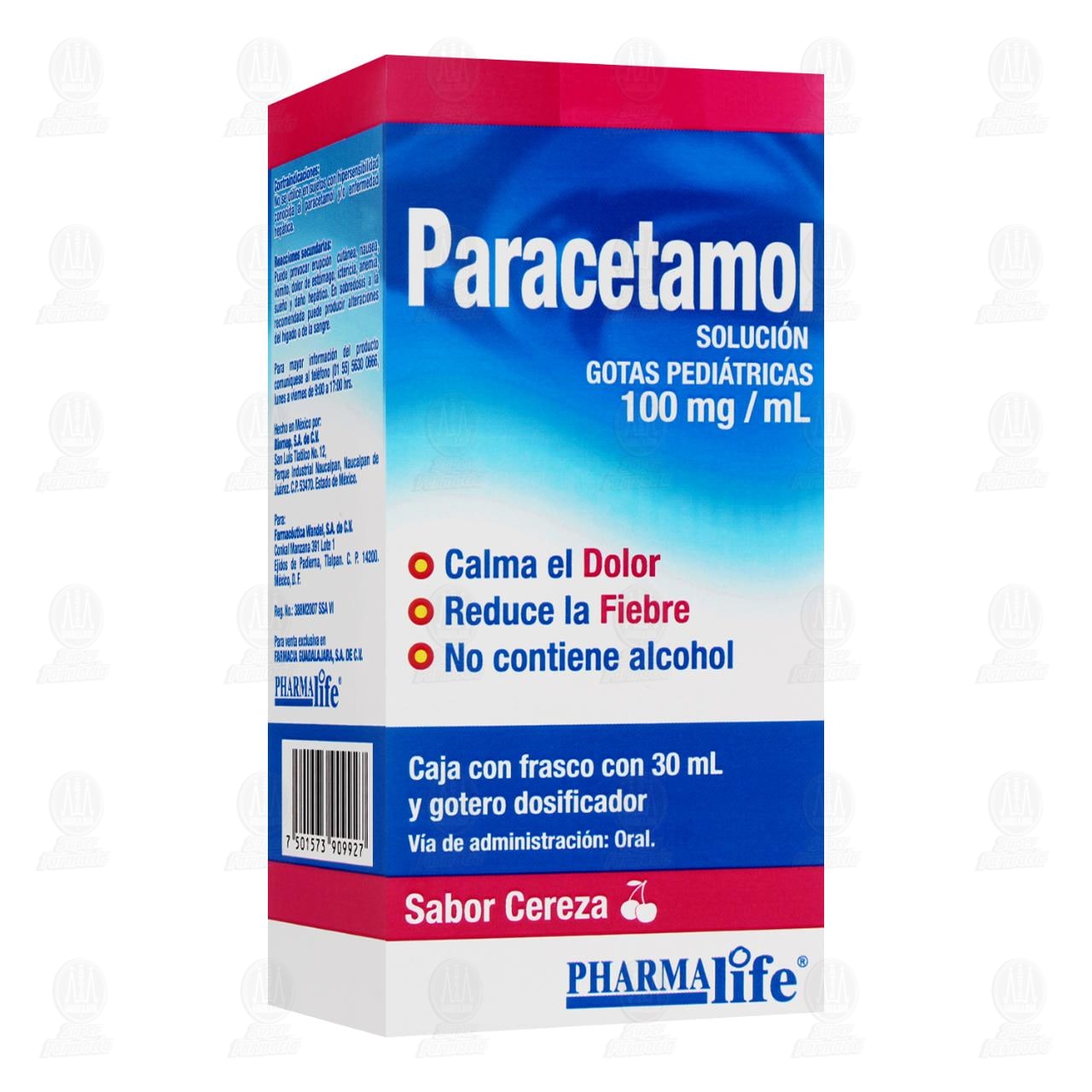 Paracetamol 100mg/ml Soluci&oacute;n Gotas Pedi&aacute;tricas Pharmalife Sabor Cereza, 30 ml. image number 0