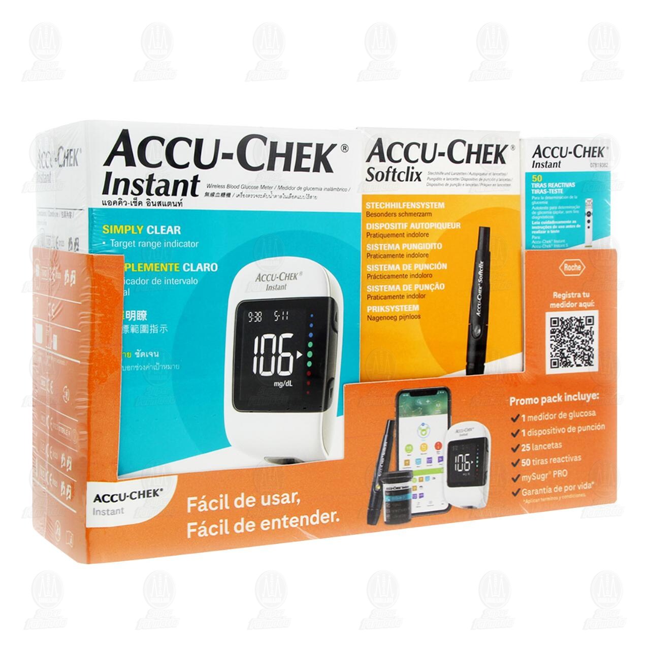 Pack Accu-Check Instant 1 Medidor de Glucosa + 1 Dispositivo de punción + 50 Tiras Reactivas, 3 pzas. image number 0