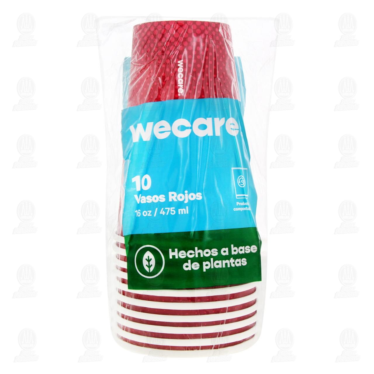 Vasos Rojos Wecare Desechables 16 oz Hechos a Base de Plantas, 1 pzas.
