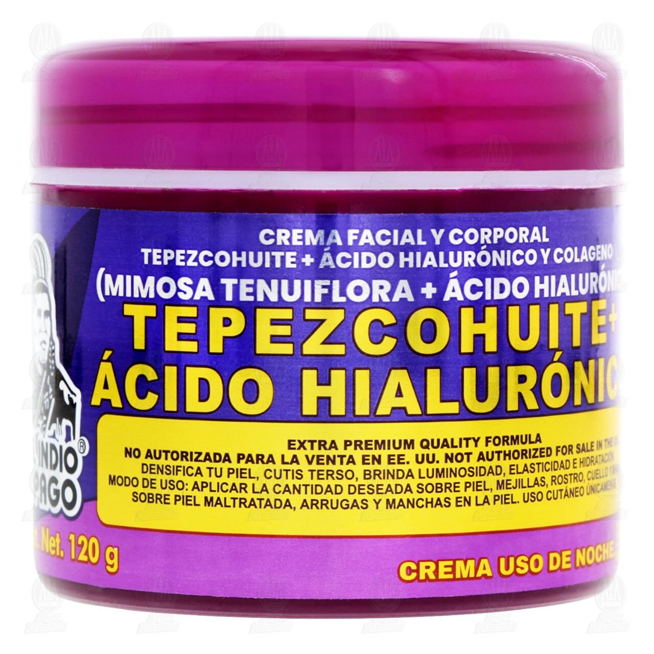 Crema Facial y Corporal Del Indio Papago Tepezcohuite + Ácido Hialurónico Uso de Noche, 120 gr. image number 0