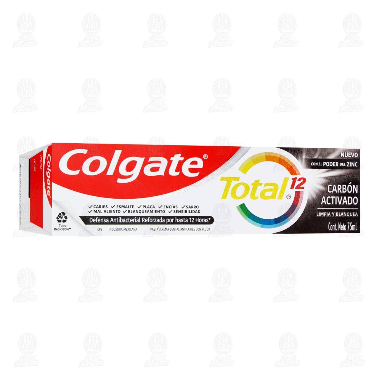 Pasta Dental Colgate Total 12 Carb&oacute;n Activado, 75 ml.