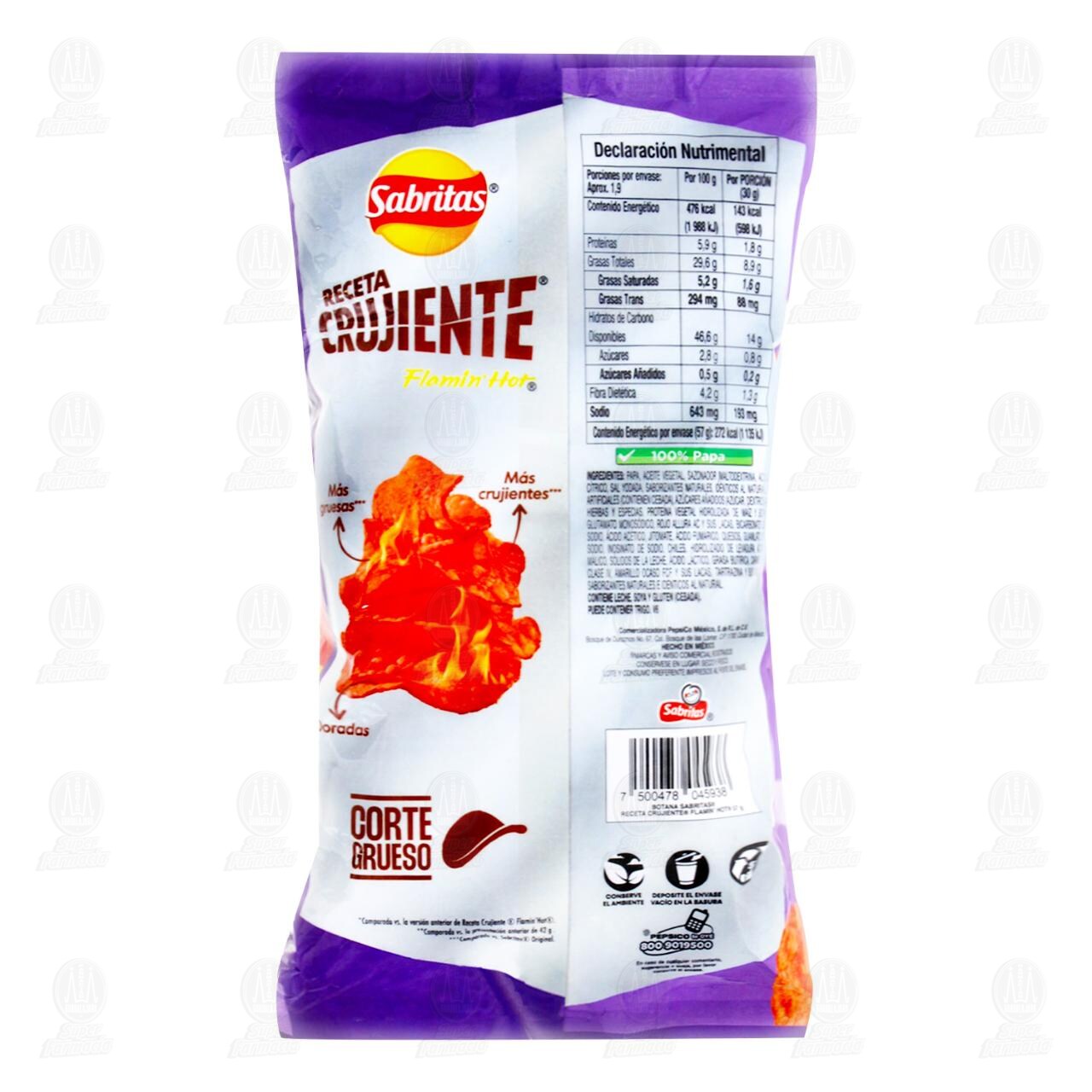 Papas Sabritas Receta Crujiente Flamin' Hot, 57 gr. image number 1