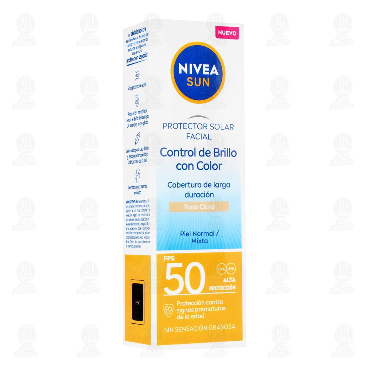 Nivea Sun Protector Solar Facial FPS 50 Control de Brillo con Color Tono Claro, 50 ml.